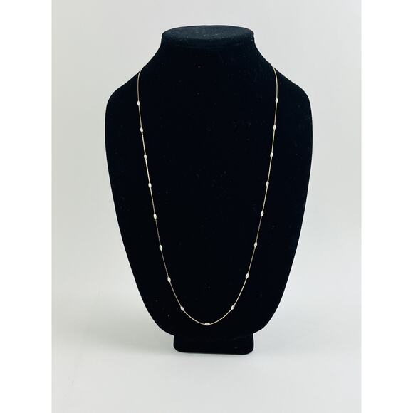 NAPIER Gold Tone Chain Faux Pearl Stations Layering Necklace Dainty Delicate Lon - Picture 6 of 16
